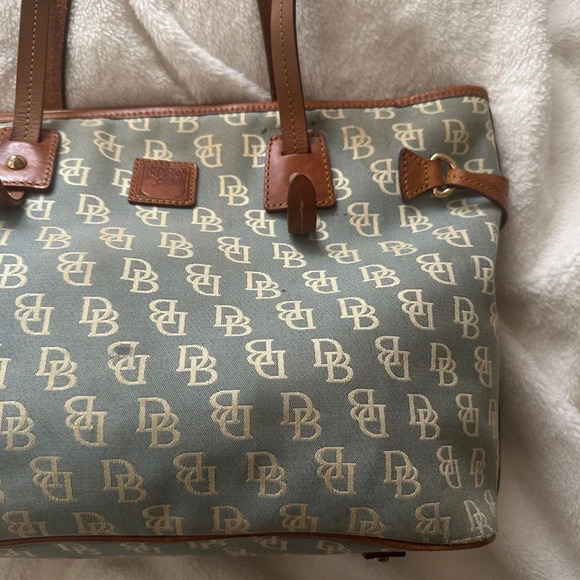 DOONEY & BOURKE Blue White Canvas Leather Logo Tote $369 LARGE EVERYDAY - Picture 2 of 14